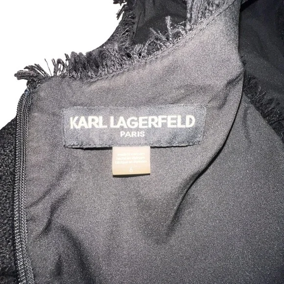 Karl Lagerfeld Paris Black shift tweed sleeveless dress size 6 *Missing Buttons* - Picture 9 of 12